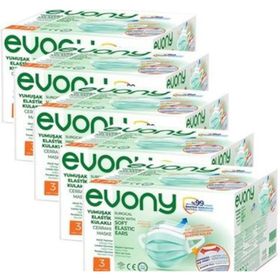 Evony Yumuşak Elastik Kulaklı 3 Katlı 250 Adet Telli Cerrahi Maske