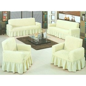 Evory Home Bürümcük Maxi Krem (3+3+1+1) Koltuk Örtüsü