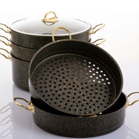 Evren 6 Parça 28 cm Gold Stone Ezme Seri Buharlı Mantı Tencere Seti