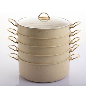 Evren 6 Parça 34 cm Cream Ezme Seri Buharlı Mantı Tencere Seti