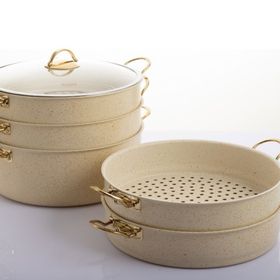 Evren 6 Parça 34 cm Cream Ezme Seri Buharlı Mantı Tencere Seti