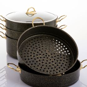 Evren 6 Parça 34 cm Gold Stone Ezme Seri Buharlı Mantı Tencere Seti