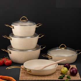 Evren 9 Parça Cream Ezme Seri Tencere Seti