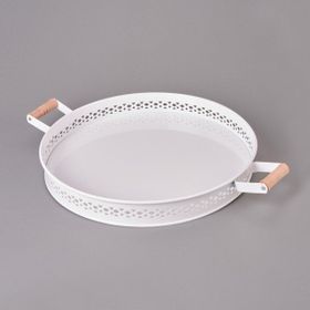 Evstyle 38 CM Beyaz Kahvevrengş Metal Village Tepsi