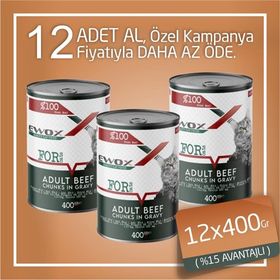 Ewox Tahılsız Biftekli Parça Etli 12x400 gr Yetişkin Kedi Konservesi