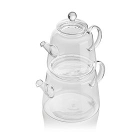 Ews 800/1200 ml Şeffaf Saplı Cam Çaydanlık Seti