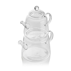 Ews 800/1200 ml Şeffaf Saplı Cam Çaydanlık Seti