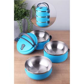 EW's Kitchenware 3'lü Mavi Sefer Tası Yemek Termosu Saklama Kabı Termosu