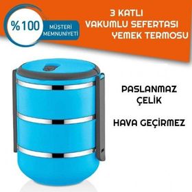 EW's Kitchenware 3'lü Mavi Sefer Tası Yemek Termosu Saklama Kabı Termosu