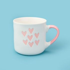 Excellent Houseware 320 ml Beyaz Pembe 7 Kalp Desenli Porselen Kupa