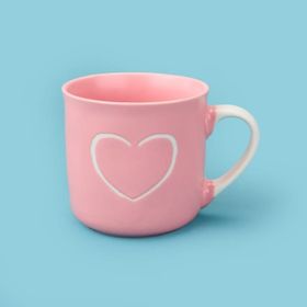 Excellent Houseware 320 ml Pembe Beyaz Kalp Desenli Porselen Kupa