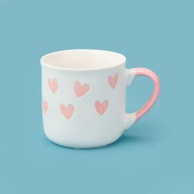 Excellent Houseware 320 ml Pembe Beyaz Kalp Desenli Porselen Kupa