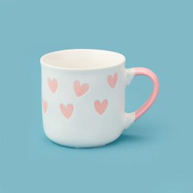 Excellent Houseware 320 ml Pembe Beyaz Kalp Desenli Porselen Kupa
