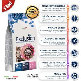 Exclusion 1.5 kg Tavuklu Narlı ve Yaban Mersinli Düşük Tahıllı Yavru Kedi Maması