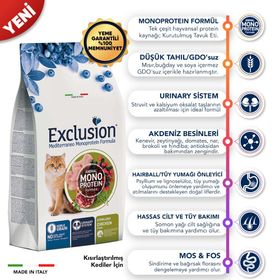 Exclusion Düşük Tahıllı Monoprotein Tavuklu 1,5 kg Kısırlaştırılmış Kedi Maması