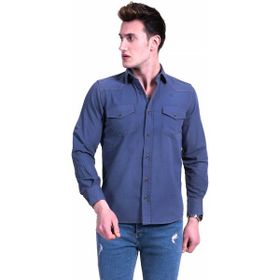 Exve Exclusive BC7509 Lacivert Erkek Kot Dikişli Western Still Pamuk Slim Fit Cepli Gömlek