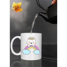 Eylül Design Çiçekli Kedi Temalı Sevimli Özel Tasarım Baskılı Kupa Bardak