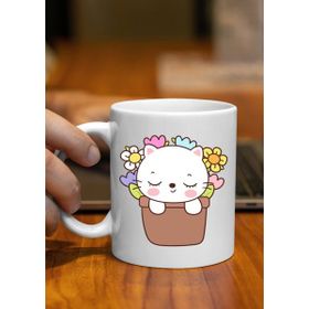 Eylül Design Çiçekli Kedi Temalı Sevimli Özel Tasarım Baskılı Kupa Bardak