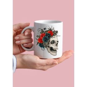Eylül Design Çiçekli Kurukafa Temalı Sanat Özel Tasarım Baskılı Kupa