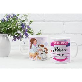 Eylül Design Kişiye Özel Isim Yazılı Veteriner Özel Baskı Meslek Kupa Bardak