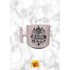 Eylül Design Krem Rengi T Saplı Be Happy Motivasyon Özel Tasarım Baskılı T Kupa