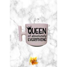 Eylül Design Krem Rengi T Saplı Eğlenceli Queen Of Everything Özel Tasarım Baskılı T Kupa