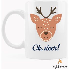 Eylül Design Oh Deer Yazılı Geyikli Eğlenceli Özel Tasarım Baskılı Kupa Bardak Hediye Kupa