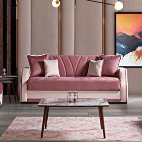 Eymense Çizgi Çekyatlı Pembe Üçlü Kanepe Çekyat