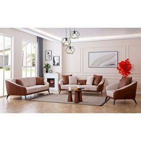 Eymense Leia Modern Nubuk Sırtlı Keten Krem 3+3+1 Koltuk Takımı