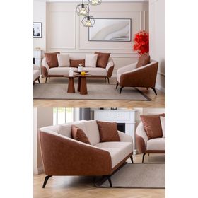 Eymense Leia Modern Nubuk Sırtlı Keten Krem 3+3+1 Koltuk Takımı