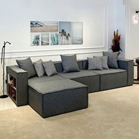 Eymense Miller Soft Kitaplıklı Gri 4 Modül Modüler Köşe Koltuk Takımı