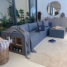 Eymense Miller Soft Sırt Minderli Kitaplıklı Gri 4 Modül Modüler Köşe Koltuk Takımı