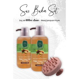 Eyüp Sabri Tuncer 2x600 ml Doğal Argan Yağlı Duş Jeli ve Pembe Masaj Şampuan Fırçası