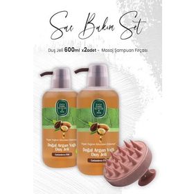 Eyüp Sabri Tuncer 2x600 ml Doğal Argan Yağlı Duş Jeli ve Pembe Masaj Şampuan Fırçası