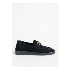 F By Fabrika Helga Siyah Deri Kadın Loafer Ayakkabı