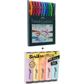 Faber 1425 Tükenmez Kalem Seti + Scrikss Pastel Fosforlu Seti