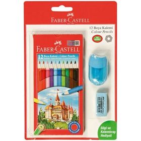 Faber Castell 12 li Kuru Boya + Silgi + Kalemtraş Hediyeli