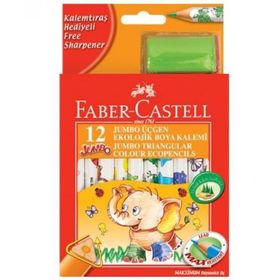 Faber Castell 12 Renk Yarım Boy Jumbo Üçgen Beyaz Gövde Boya Kalemi