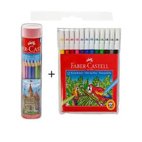 Faber Castell 12'li Tüp Kuru Boya + Faber Castell 12 Renk Keçeli Kalem