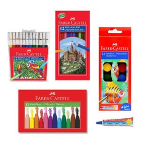 Faber Castell 4 Lü Boyama Seti 12li Çantalı Pastel+sulu+tüp Kuru+keçeli Kalem FABERSET2