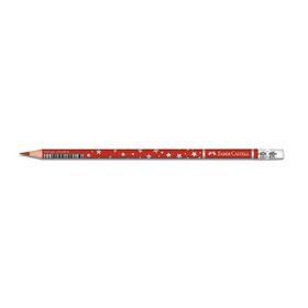 Faber Castell Başlık Yıldız Desenli Silgili Kırmızı Kurşun Kalem