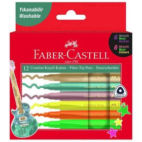 Faber Castell Comfort Yıkanabilir Metalik Ve Neon 12 Renk Keçeli Kalem