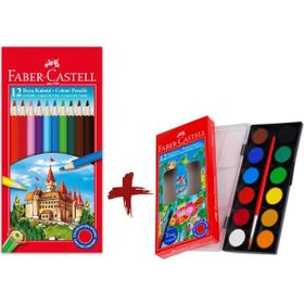 Faber-Castell Faber Castell 12'li Tam Boy Kuru Boya ve 12'li Küçük Boy Sulu Boya - Renkli