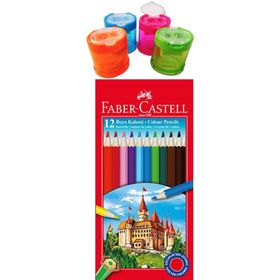 Faber-Castell Faber Castell 12'li Tam Boy Kuru Boya ve 12'li Küçük Boy Sulu Boya - Renkli