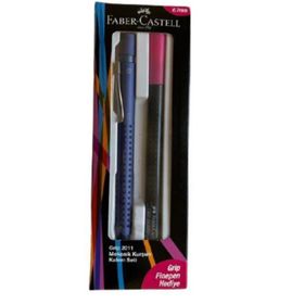 Faber Castell Grip 2011 0.7 mm Koyu Mavi Versatil Kalem + Pembe Grip Finepen
