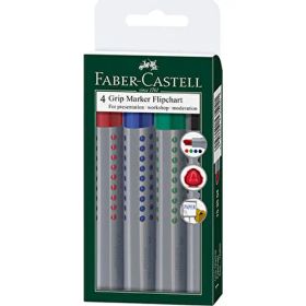 Faber-Castell Grip Flipchart Kesik Uç 4'lü Markör Kalem