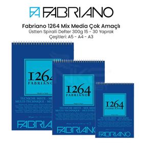 Fabriano 1264 Mix Media Çok Amaçlı Üstten Spiralli 300 gr Çizim Defteri