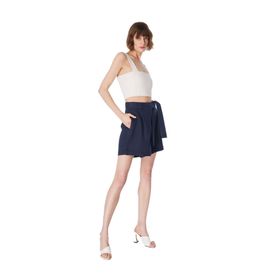 Fabrika 5003087594 Lacivert Kadın Basic Keten Şort