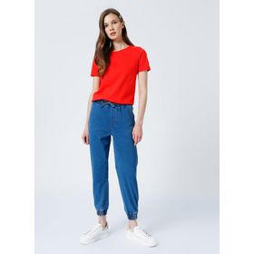 Fabrika 5003327954 TENGIZ Bej Bisiklet Yaka Basic Düz Kadın T-Shirt