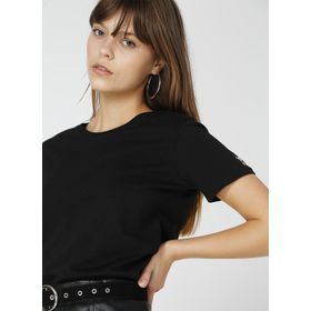 Fabrika 5003327991 Tengiz Siyah Bisiklet Yaka Düz Kadın T-shirt